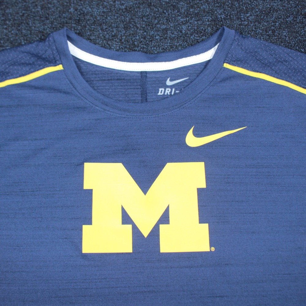 Nike Michigan Wolverines T-Shirt Men's XL Dri-FIT Navy Blue Yellow NCAA Football